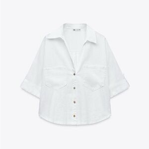 Zara White Linen Cropped Tee